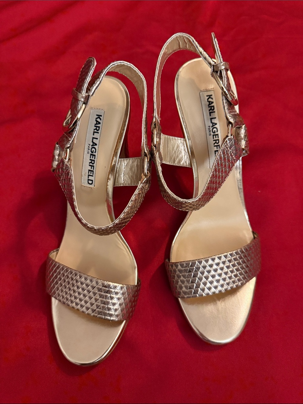 Karl Lagerfeld Rose Gold Textured Slingback Heels